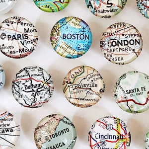 Custom Vintage Map Magnets, Set, you pick the locations, map gifts, travel gift for him, souvenir, gift for traveler, personalized gift image 1