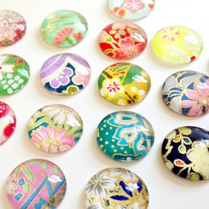 MOST POPULAR. Mixed Bag. set of 4 or 8 cute Glass Magnets / Push Pins, Japanese yuzen Chiyogami paper, colorful pretty floral Fridge Magnets image 2