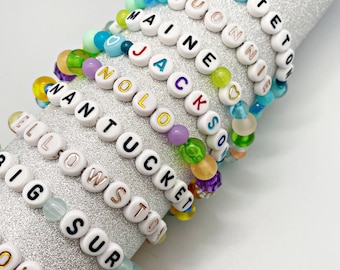 Custom Location Friendship Bracelets, choose your location bracelet, Summer Jewelry, Summer Bracelet, Custom Beaded Bracelet with words