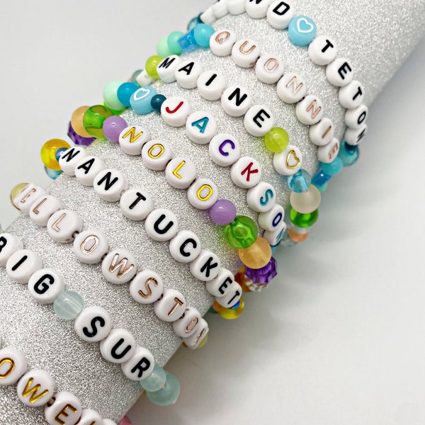 Custom Location Friendship Bracelets, choose your location bracelet, Summer Jewelry, Summer Bracelet, Custom Beaded Bracelet with words