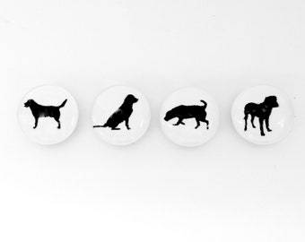 Good Dog Magnet set, set of 4 black dog glass fridge magnets, push pins. Gift for dog owner, dog walker, dog sitter, dog mom, dog dad gift