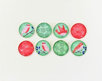 Magnet set, Bird and Branch glass magnets, fun kitchen magnets, pastel green, pink fridge magnets, for home, teacher gift, home organization