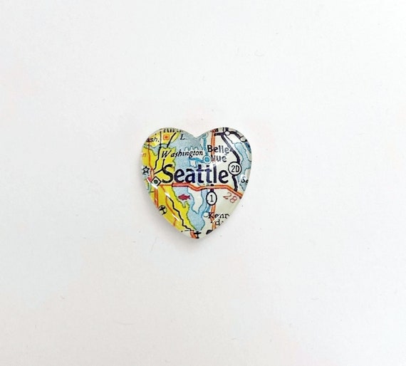 Seattle WA Vintage Map Magnet. Heart shaped magnet, strong magnet, travel gift, map gifts, map souvenir, guy gift, housewarming gift Seattle