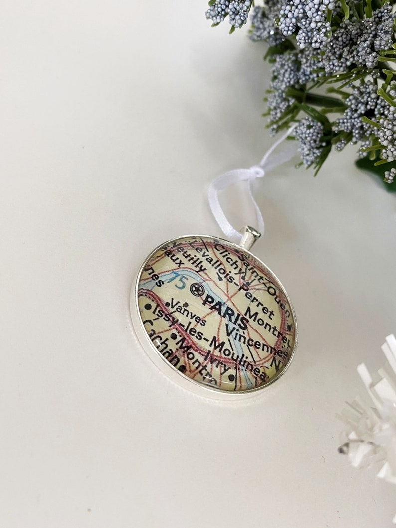 Holiday Christmas Ornament gift for traveler Vintage map Ornament guy gift unique ornament map gift gifts under 20 Paris France
