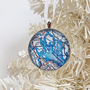 Lake Winnipesaukee Ornament, Vintage Karte Ornament, Weihnachtsverzierung, Karte Geschenk, Weihnachtsgeschenk, Urlaub Ornament, New Hampshire Geschenk, Meredith