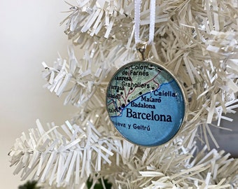 Christmas Ornament, Barcelona Spain Vintage map Ornament, Catalonia gift for traveler, map gift, unique ornament, souvenir gifts under 20