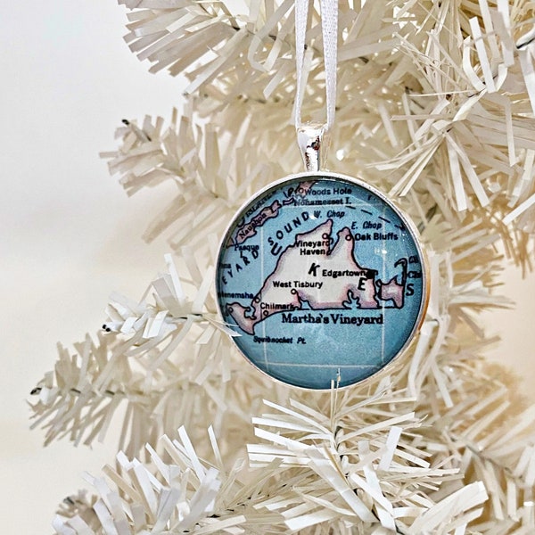 Marthas Vineyard Ornament, Vintage Map Ornament, Christmas Ornament, MV MA, Xmas Gift, map, Vineyard Haven Ornament, Edgartown, Oak Bluff
