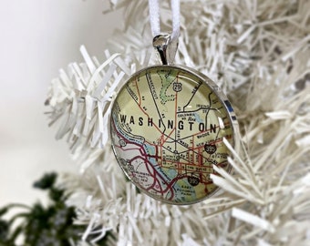 Washington DC Ornament, Vintage Map Ornament, Christmas Ornament, Xmas Gift, map, DC Souvenir, map gifts, under 20, District of Columbia,