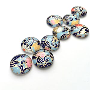 Twisted Vines Japanese Chiyogami magnet set, Push Pin set, colorful fridge magnets, glass magnets, floral pattern, colorful blue magnet set