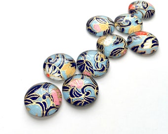 Twisted Vines Japanese Chiyogami magnet set, Push Pin set, colorful fridge magnets, glass magnets, floral pattern, colorful blue magnet set