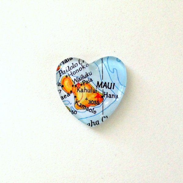 Maui Hawaii Vintage Map Magnet. Heart shaped magnet, strong magnet, travel gift, map gifts, engagement, wedding gift under 20