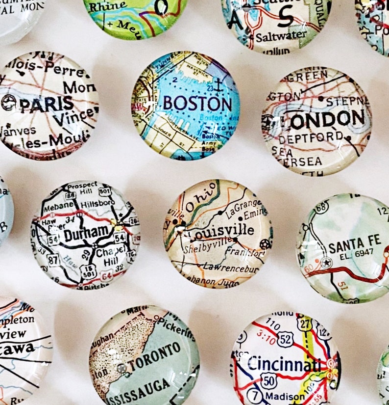 Vintage Map Magnet small map magnet, custom location, map gifts, stocking stuffer, glass magnet, guy gift, for men, gifts under 10 image 1