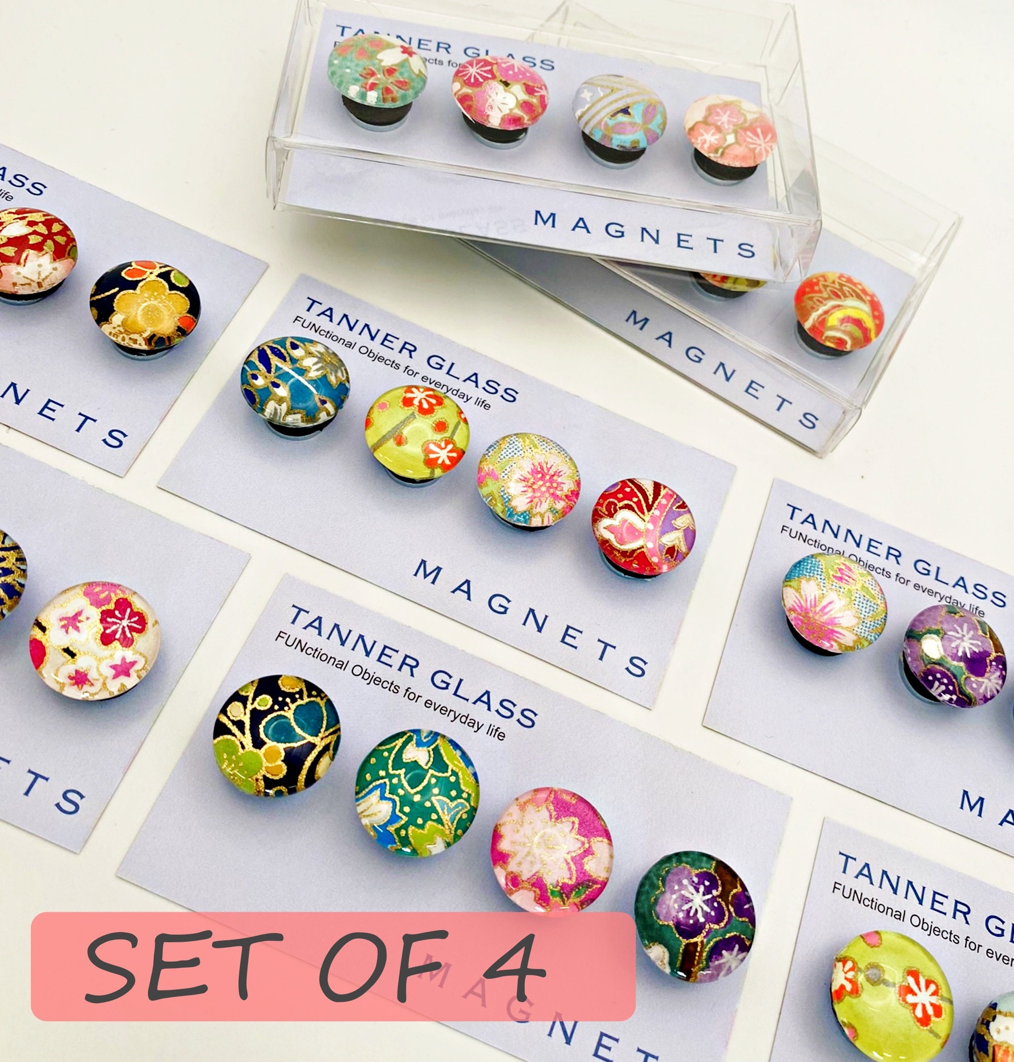 MOST POPULAR. Mixed Bag. Set of 4 or 8 Cute Glass Magnets / Push
