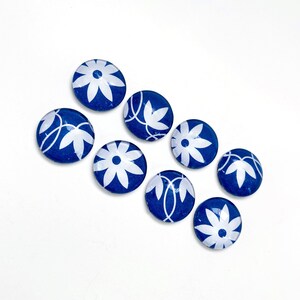 Blue and White Flower Magnet set, glass magnets, cute magnets, fun and colorful, back to school, fridge magnets, bold print, navy image 2