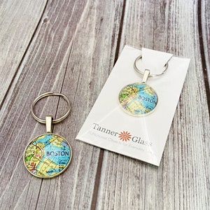 Boston Schlüsselanhänger, Vintage Karte, Boston Hafen, North End Boston Karte Geschenk, Kerl Geschenk, Vatertag, Vintage Karte Schlüsselanhänger, Geschenk für ihn
