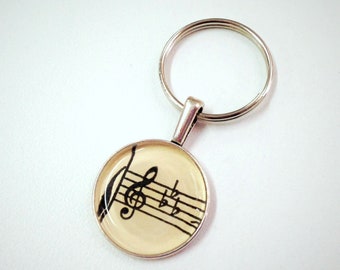 Keychain Vintage Sheet music, G Clef key chain, zipper pull charm, music teacher gift, musician gift, music notes, music gift, piano teacher