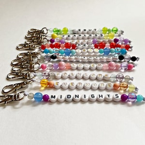 Eras Tour Taylor Swift Keychain, beaded, friendship bracelet, keychain with words, choose your era keychain, bag charm, keyring for bag image 7