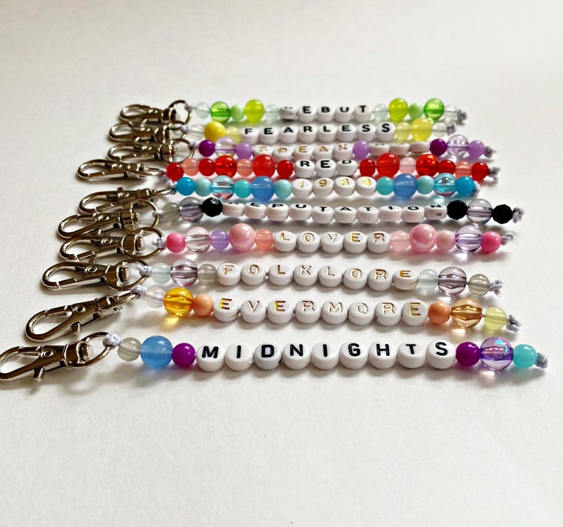 Eras Tour Taylor Swift Keychain, beaded, friendship bracelet, keychain with words, choose your era keychain, bag charm, keyring for bag image 7