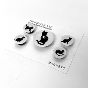 Kitty Love Black Cat Glass Magnets. Cat magnet set, gift for pet owner, cat mom, cat dad, cat sitter gift, cat lover gift, fridge magnet