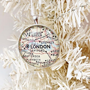 London Ornament, Vintage Karte Ornament, Weihnachtsverzierung, London England Geschenk, London UK Karte, London Souvenir, Geschenk unter 20, Geschenk für Sie unter 20