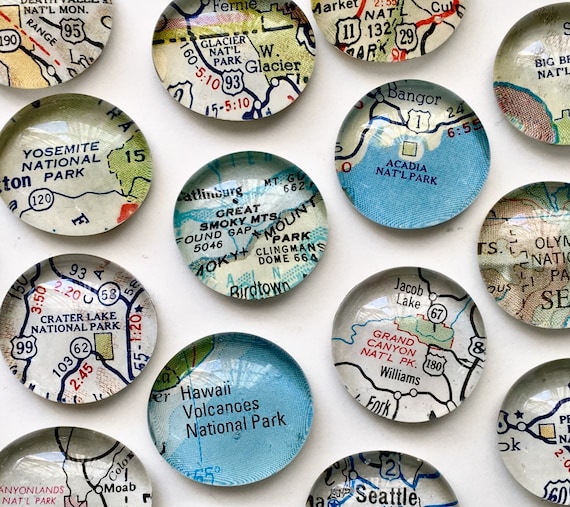 National Parks. Vintage Map Magnets. Customized personalized