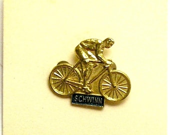 1960's NOS SCHWINN Bicycle Gold Plated Pin or 1990 SCHWINN Employee Sterling Tie Tack with 10K Gold & Amethyst