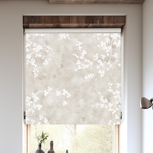 Vintage Floral Roller Shades for Kitchen, Beige and White Roller Blinds for French Door, Custom Blackout Windows Treatments, Printed Blinds