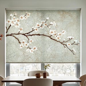 Cherry Blossom Roller Blind, Asian Roller Shades with Chinoiserie Design, Custom Window Shade 102 Inches Wide, Blackout Roller Blinds