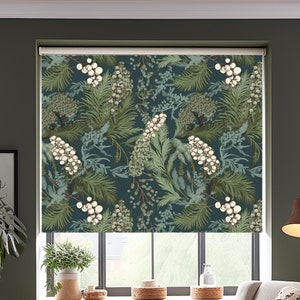 Green Botanical Roller Shades, Floral Roller Blinds for Living Room, Custom Blackout Window Treatments for Dining Room, Printed Roller Blind