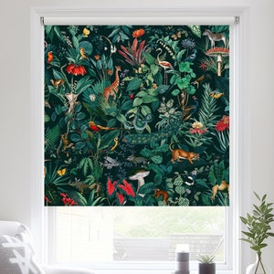 Jungle Roller Shade with Botanical Design, Forest Pattern Window Covering for Living Room, Custom Roller Blinds for Kitchen, Door Curtains