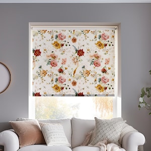 Vintage Floral Roller Shade For Bathroom, Bathroom Window Treatment for Bedroom, Fabric Roller Shades for Window, Horizontal Blind for Doors