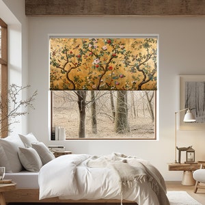Floral Birds Roller Shade for Bedroom, Chinoiserie Style Window Blind, Custom Printed Curtain for French Door, Window Treatments for Kitchen