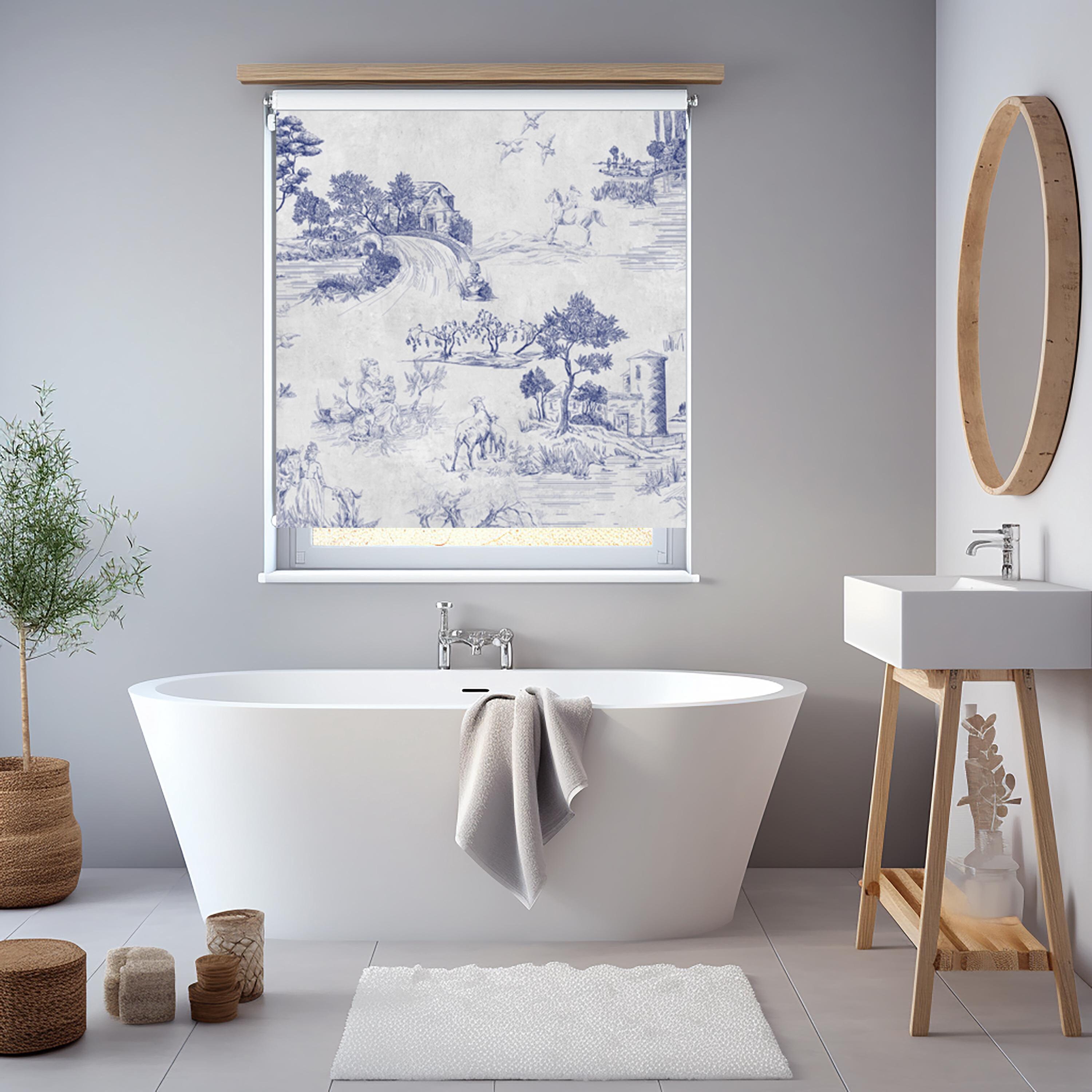 Classic Blue Toile Roller Shade, French Country Style Blinds, Elegant