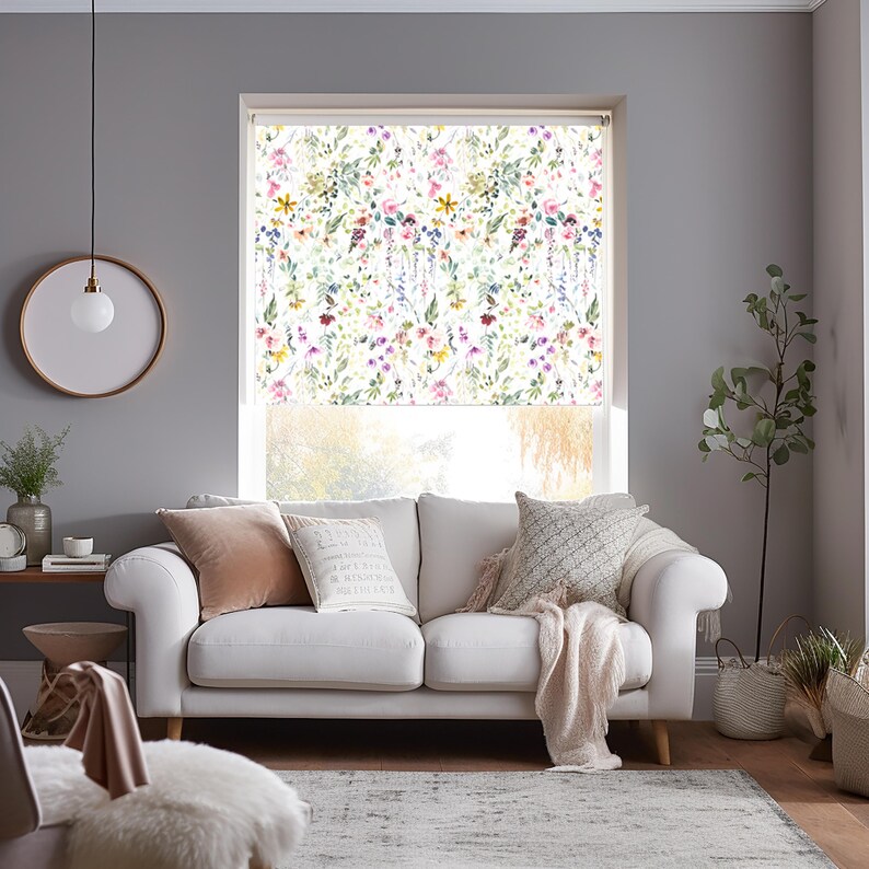 Botanical Roller Shade, Colourful Floral Roller Blind for Kitchen ...