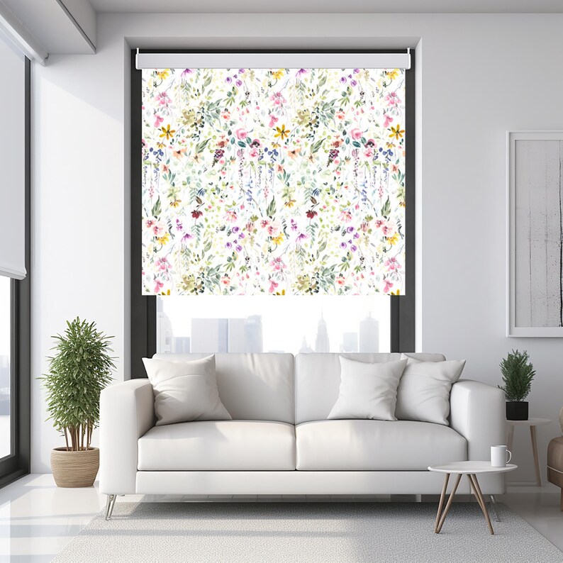 Botanical Roller Shade, Colourful Floral Roller Blind for Kitchen ...
