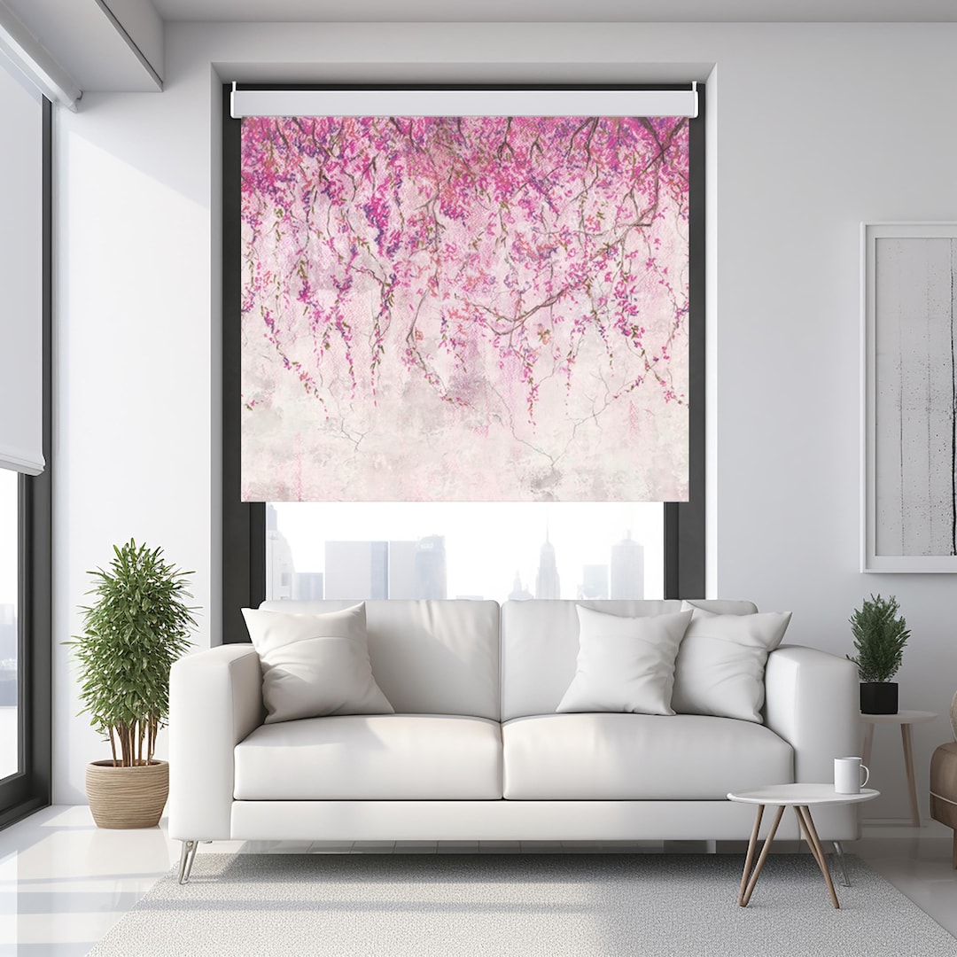 Cherry Blossom Roller Shade, Pink Floral Japanese Window Blind, Custom ...