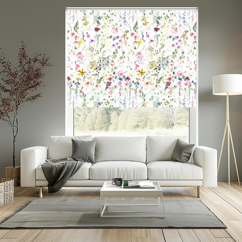 Botanical Roller Shade, Colourful Floral Roller Blind for Kitchen ...