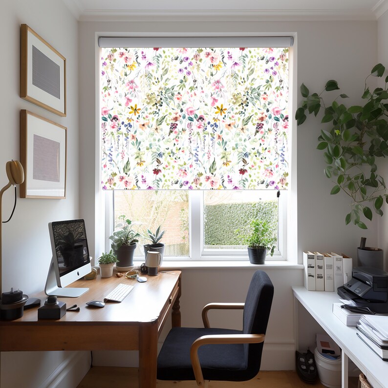 Botanical Roller Shade, Colourful Floral Roller Blind for Kitchen ...