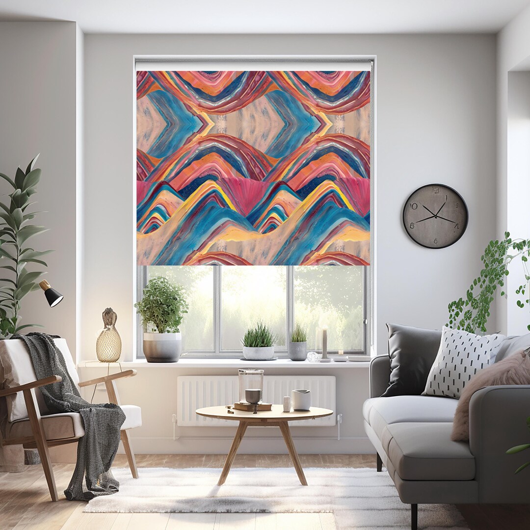Colorful Abstract Roller Shades for Bay Windows, Modern Art Window ...