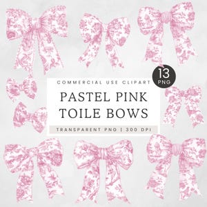 Rosa Toile Schleife Clipart | Helle Pastell Französische Toile De Juoy | Kokette Bögen PNG | Baby-Dusche-Bänder | Kommerzielle Nutzung Clip Art