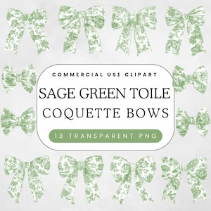 Salbei Grün Toile Schleife Clipart | Vintage französische Toile De Juoy | Kokette Bögen PNG | Baby-Dusche-Bänder | Kommerzielle Nutzung Clip Art