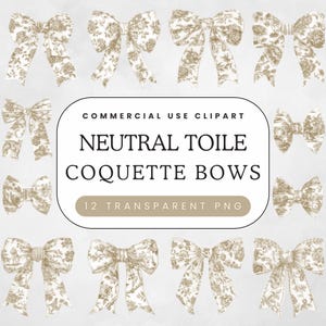 Neutral Toile Bogen Clipart | Helle Pastell Französische Toile De Juoy | Kokette Bögen PNG | Baby-Dusche-Bänder | Kommerzielle Nutzung Clip Art