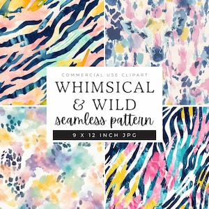 Animal Skin Digital Paper, Pastel Animal Print Seamless Pattern, Abstract Scrapbooking Paper, Wildlife Repeating Image Leopard Zebra Giraffe