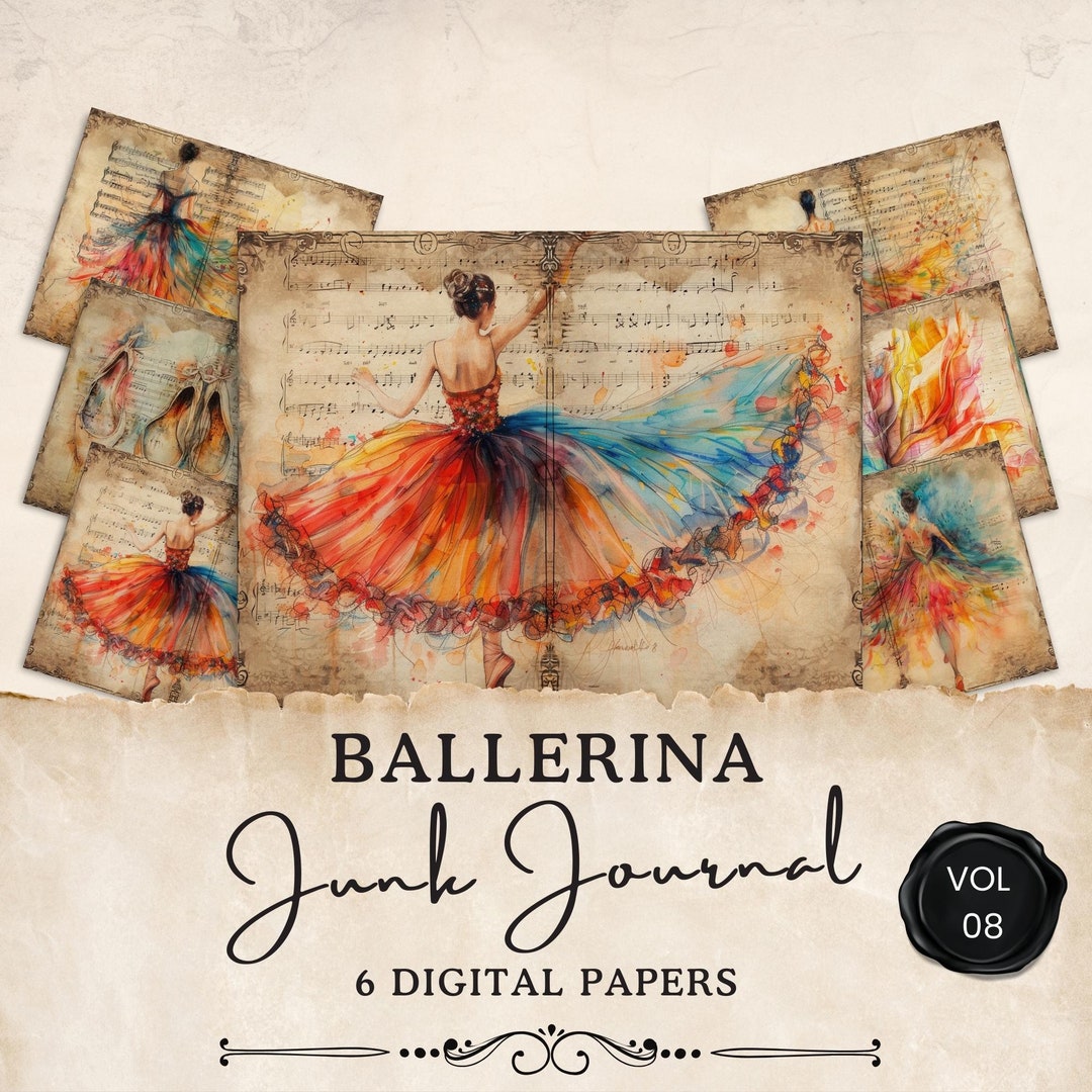 Ballerina Theme Paper 6 Ballet Junk Journal Pages Digital Floral ...