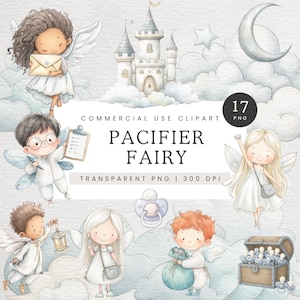 Sucette fée Clipart, clipart fée tétine, fée aquarelle PNG, clipart fée factice enfant, art mural chambre d'enfant, image lettre fée Binky