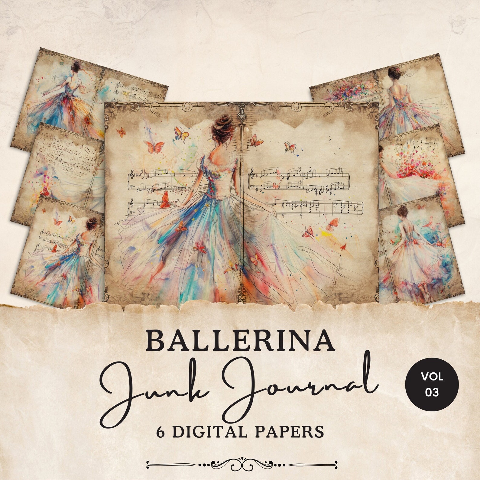 Ballerina Theme Paper 6 Ballet Junk Journal Pages Digital Floral ...