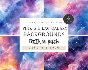 Pink Galaxy Clipart, Pink & Purple Galaxy Digital Papers, Stars and Clouds Background Textures, Blue and Purple Cosmos Backgrounds