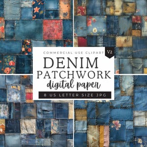 Papéis de diário de retalhos de jeans | Padrões de scrapbooking de decoupage | Folhas de colagem de mistura de tecidos | Vintage Shabby Chic | 8,5 x 11 polegadas