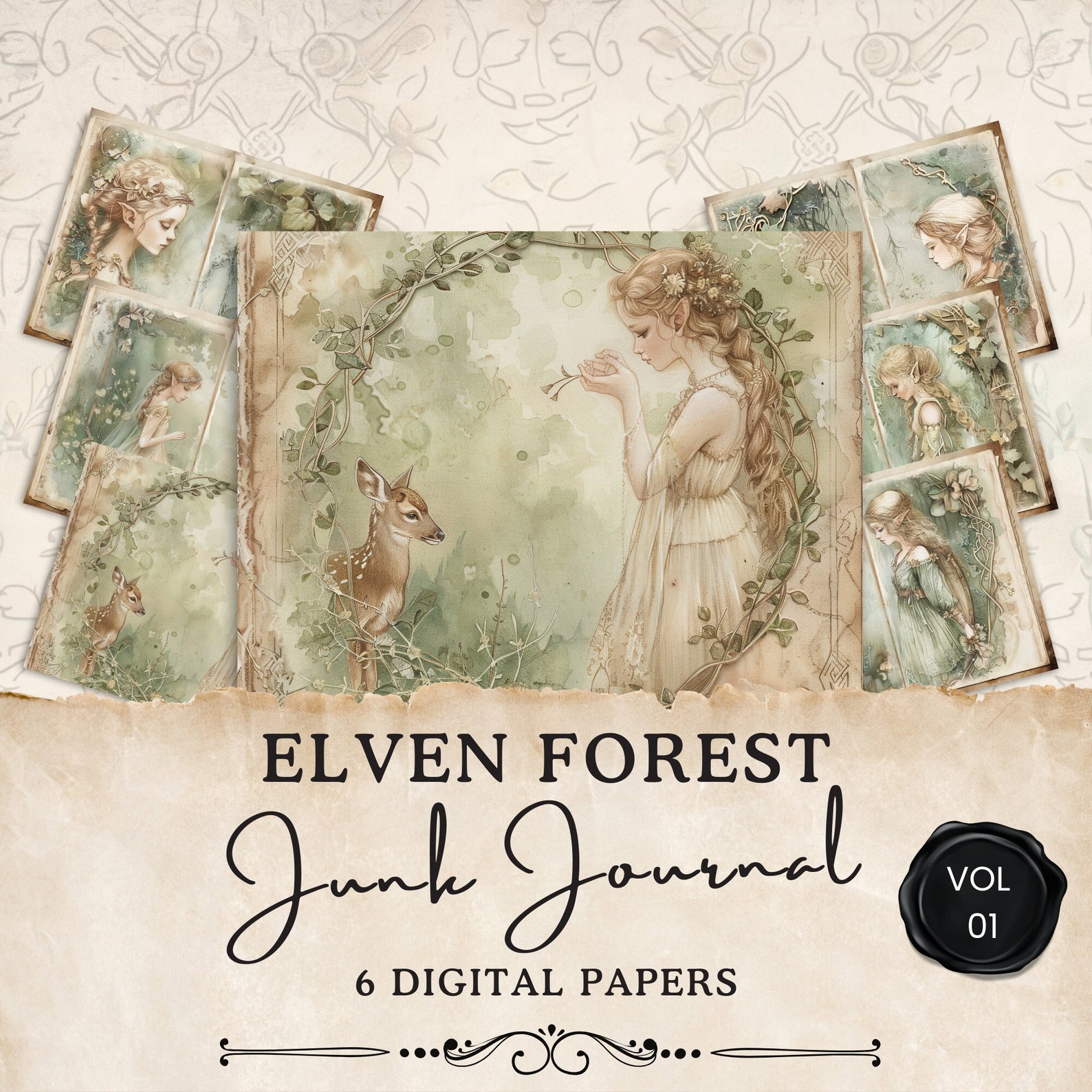 Elven Forest Theme Paper 6 Enchanted Elf Junk Journal Pages Digital ...