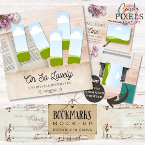 Printable Bookmark Mockup, Etsy Listing Template 2x6 inch Bookmarks, Drag and Drop Canva Mockup for Etsy Sellers, Printable Bookmark Listing